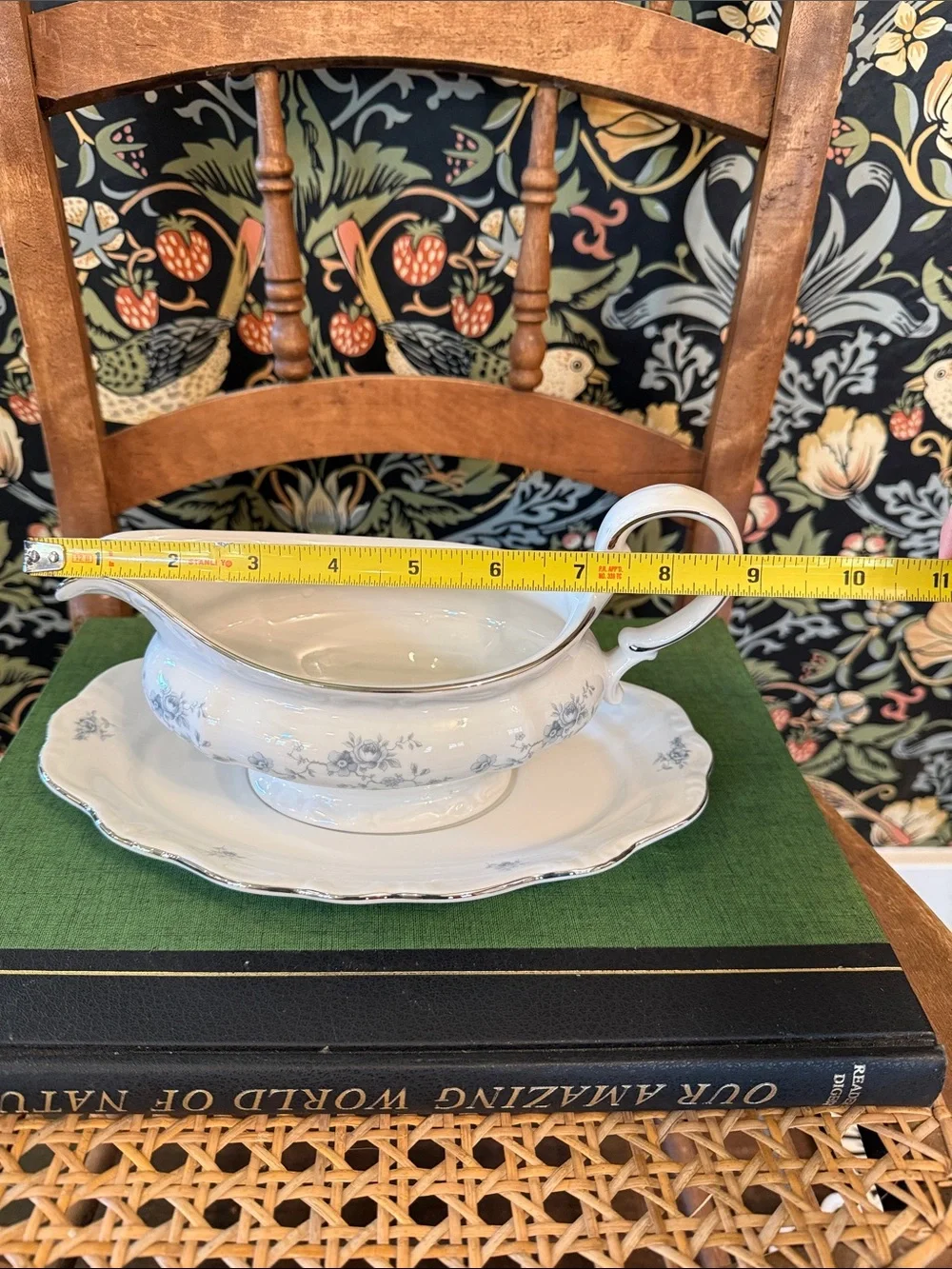 LARGE Johann Haviland Blue Garland Gravy Boat Platinum Trim Bavaria Germany